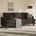 3 Seater Sofa Couch with Deep Seats 89 Mid Century Modern Upholstered Sofa with Armrests Comfy Couches for Living Room Bedroom and Office Linen Fabric Apartment Couch (Linen Brown)