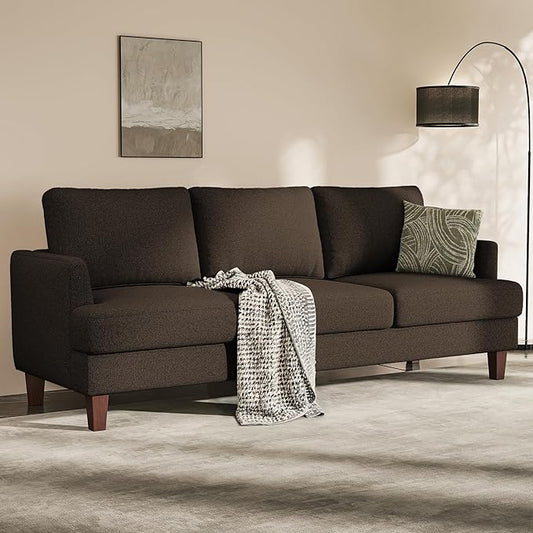 3 Seater Sofa Couch with Deep Seats 89 Mid Century Modern Upholstered Sofa with Armrests Comfy Couches for Living Room Bedroom and Office Linen Fabric Apartment Couch (Linen Brown)