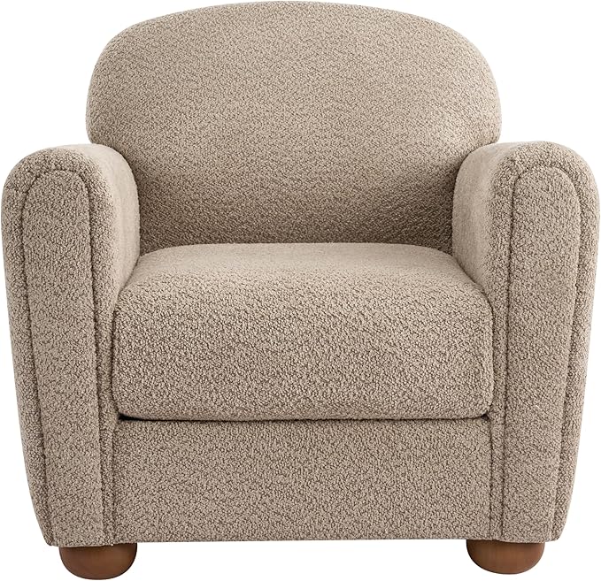 Christopher Knight Home Peysz Modern Accent Chair Boucle Upholstered Armchair with Rounded Wooden Legs Comfortable Single Sofa Soft Cushion Seating Lounge Chair Indoor Light Brown