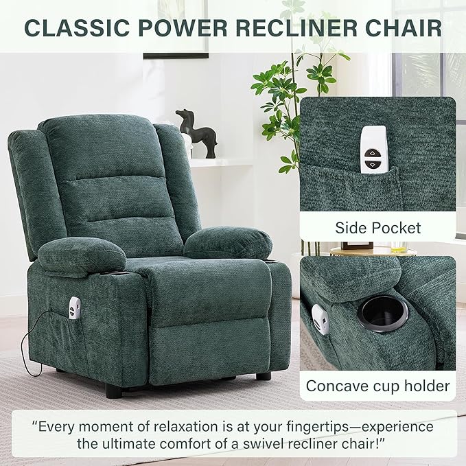 Power Recliner Chair with Cup Holders Electric Recliner Chair for Adults Living Room Reclining Chair Home Theater Seating Lounge Chair (2 Green)