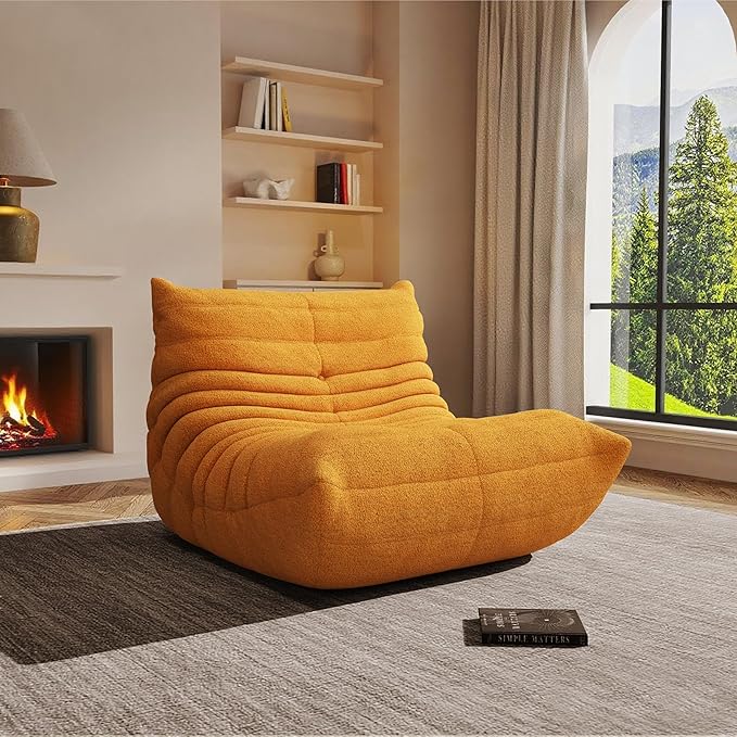 Bean Bag Chairs for Adults Floor Gaming Bean Bag Chair Memory Foam BeanBag Chair Bean Bag Sofa with Filler Faux Fur Fireside Beanbags Lazy Sofa for HomeApartment or Gaming Venue (Yellow Single)