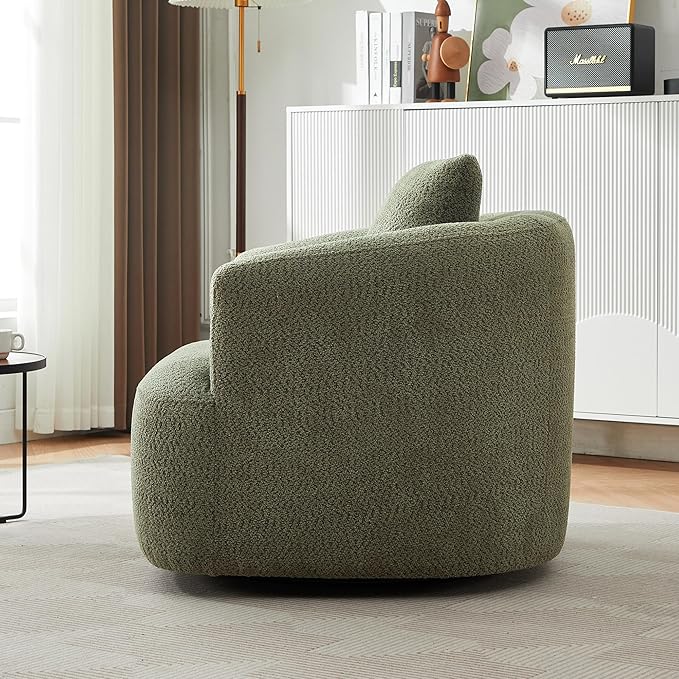 360-Degree Swivel Accent Chair 38.2 Chenille Upholstered Swivel Barrel Sofa Chair with a Throw Pillow Ergonomic Rounded Armrests Single Sofa for Living Room Office (Green/509)