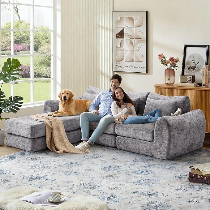 104.72 Multiple Modular Cloud Sofa Bed Sectional Boneless Couch with Chaise for Living Room/Bedroom Shennel Sofa No Assembly 8 Modules Combined Grey