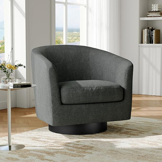 Swivel Barrel Accent Chair Modern 360° Swivel Round Barrel Chairs with Curve Back Upholstered Chenille Fabric Armchair Single Sofa Club Chair for Living Room Bedroom Gray