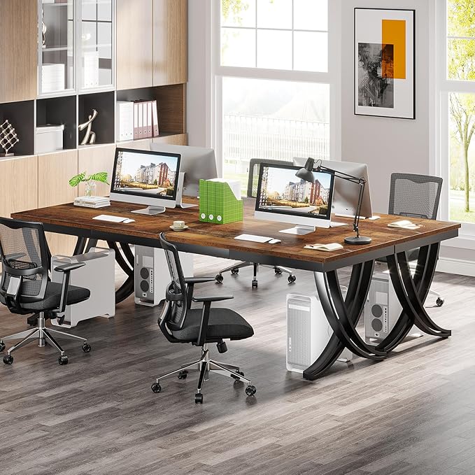Tribesigns 2 Person Office Computer Desk 78.7-Inch Extra Long Desk Large Double Desk for Two People Workstation Work Desk for Home Office with Stylish Legs (Brown)
