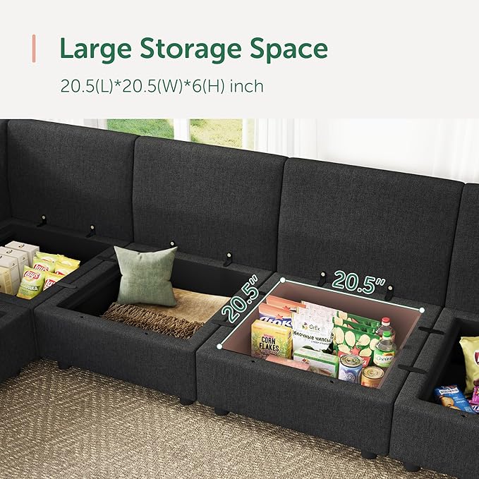 HONBAY Modular Sectional Sofa Couch with Storage Modern U Shaped Sectional Sofa Convertible Sectional Couch for Living Room - Linen Grey