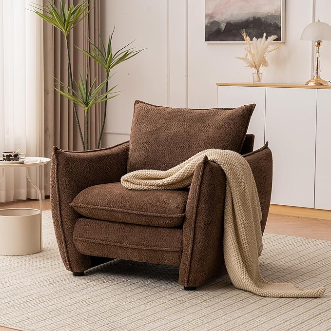 Oversized Accent Chair Modern Single Sofa Cloud Chair with Removable Pillow Deep Seat Comfy Armchair for Living Room Bedroom Reading Nook - Upholstered Lounge Chair (Brown)