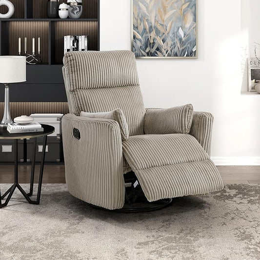 Lexicon Modern Swivel Glider Recliner Chair Nursery Glider Corduroy Fabric Upholstery Recliner with 2 Lumbar Pillows Manual Reclining Sofa Chair for Living Room/Office/Apartment Taupe