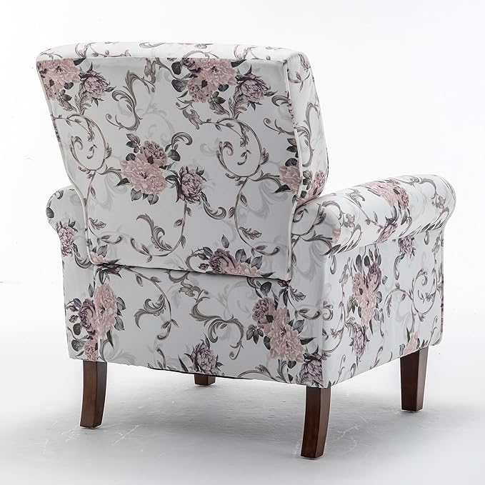 Classic Accent Armchair with Birch Wood Frame and Comfortable Rolled Armrests Arm Chairs for Living Room Bedroom and Office Decor 03 Printed Fabric