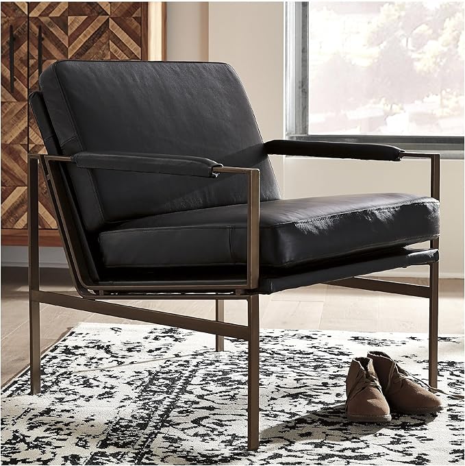 Signature Design by Ashley Puckman Mid-Century Modern Leather Accent Chair Black