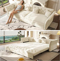 100 King Size Sleeper Sofa Bed 3-in-1 Convertible Pull Out Chesterfield Sleeper Couch Oversized Velvet Flower Button Tufted 4-Seat Sofa for Living Room Apartment (Beige White)