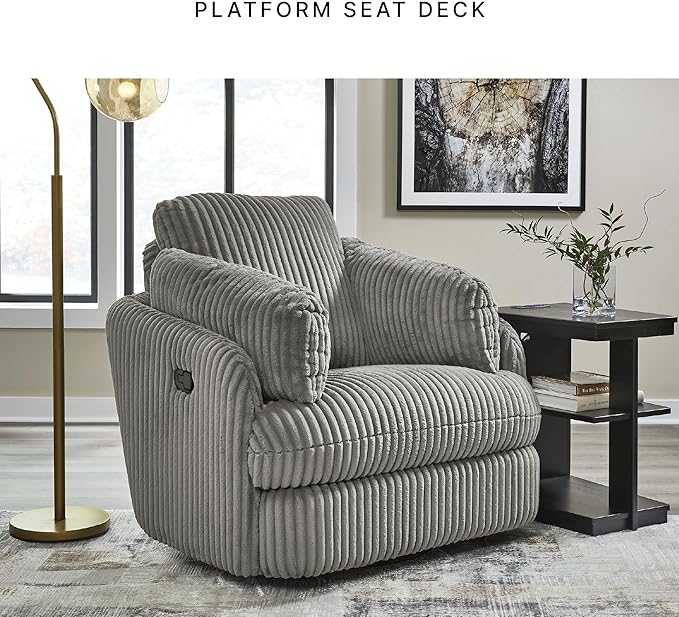 Signature Design by Ashley Tie-Breaker Casual Swivel Glider Recliner with Hidden Storage Gray