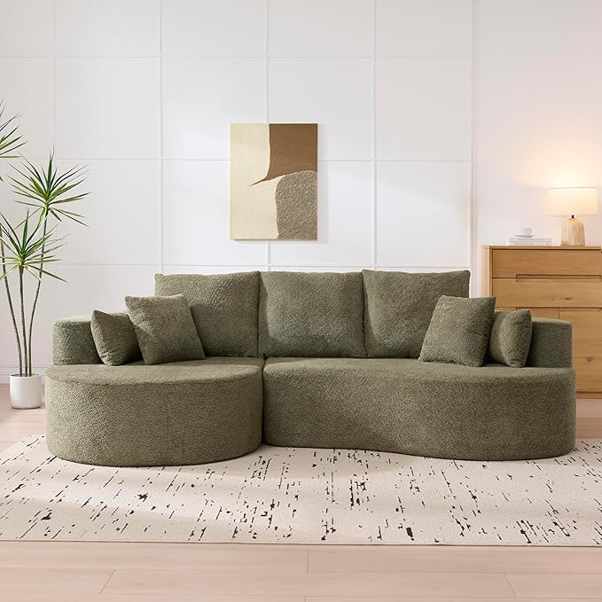 kevinplus 106'' Sectional Curved Sofa Sponge Couch with Chaise Lounge for Living Room L-Shape Modern Sectional Sofa Couch No Wood Structure &amp No Assembly 72 Hour Rebound Green
