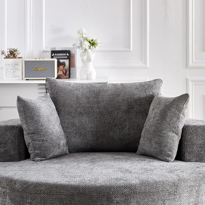 KEIKI 55 Oversized Swivel Accent Chair Large Barrel Chairs Upholstered Round Swivel Chair Chenille Single Sofa Armchair Sleeper Chair for Living Room Lounge Grey