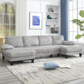 114.2 Beige Sectional Couches for Living Room U Shaped Couch with Double Chaise Modern Comfortable Plush Corduroy 4-Seat Cloud Sofa Set with Chenille Fabric for Home Furniture (Light Gray)