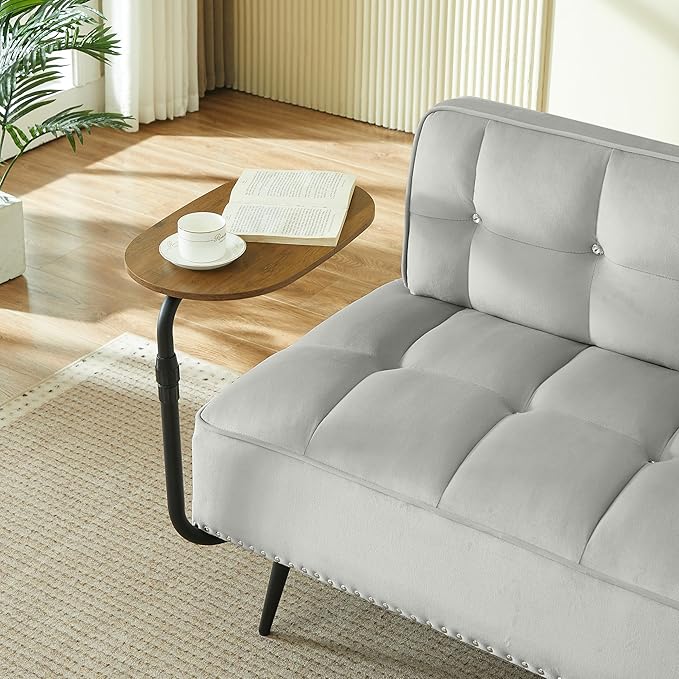 KEIKI 54 2Seat Velvet Loveseat Sofa Couch Rotating Side Table Memory Foam for City Apartment Bedroom Studio Style Conscious Homeowners Luxurious Elegant Sophisticated Refined Quality Design Gray