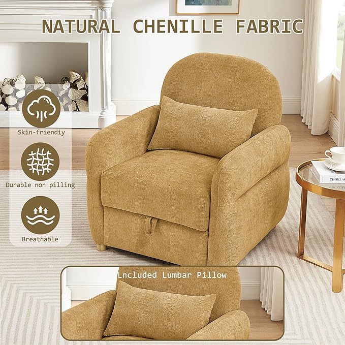 33.5 Accent Chair with Seat Storage Modern Reading Chair Accent Chairs for Living Room Armchair BedroomApartment (Ginger Yellow 33.5)