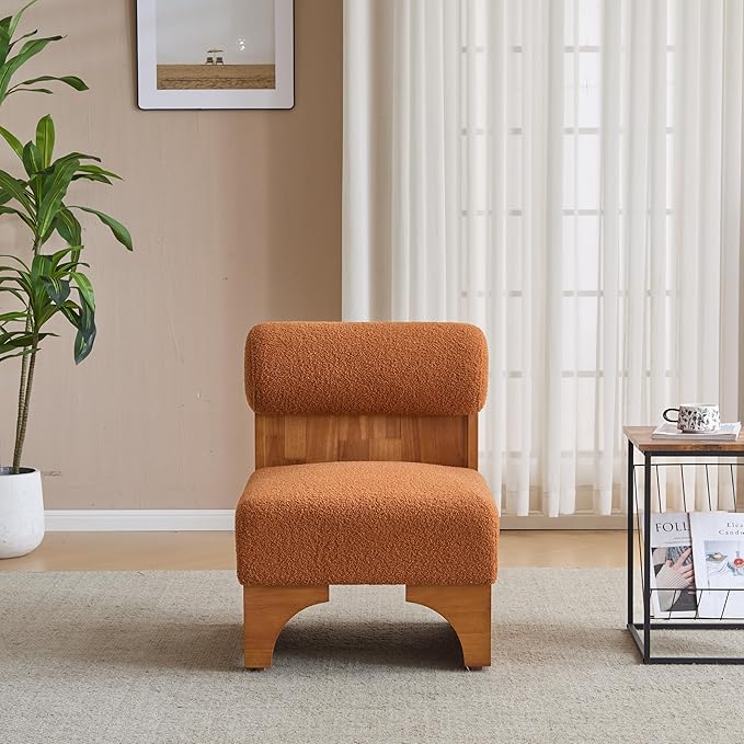 Christopher Knight Home Devon Modern Minimalist Boucle Fabric Upholstered Accent ChairWooden Lounge Chair with Rolled Backrest+Soft Padded SeatComfy Reading ChairLiving Room/BedroomBrownish Orange