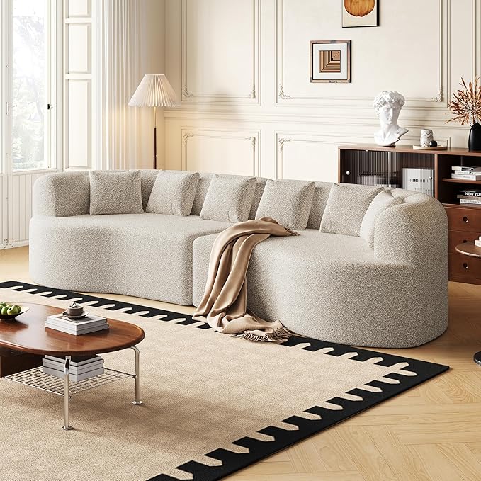 106.3” Curved Sectional Sofa Oversized Curved Couch for Living Room Modern Chenille Fabric Sofas Foam Couch Modular Cloud Couches with Pillows No Assembly Light Khaki