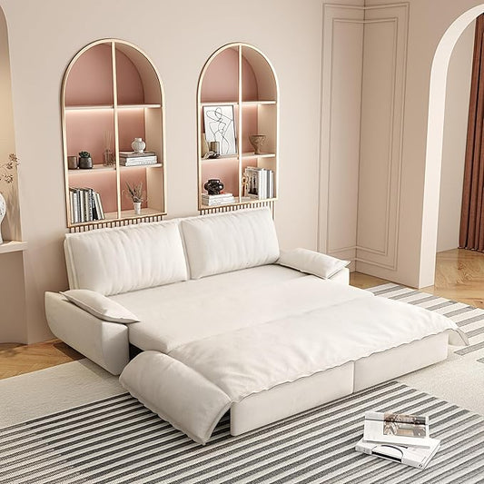 Pull Out Sofa Bed Queen 3 in 1 Convertible Sleeper Sofa Couch with Pullout Bed Comfy Futon Sofa cama moderno Velvet Recliner Loveseat for Living Room Apartment Small Space 73.2 Beige