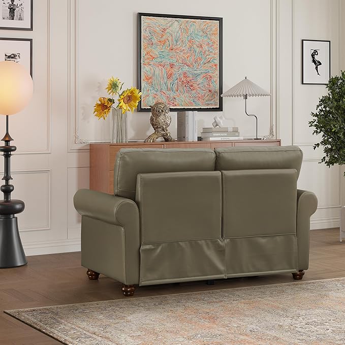 Harper &amp Bright Designs Loveseat Sofa Two Seat Couch with Storage Space Wood Legs Nails Decoration Faux Leather 2-Person Sofa for Living RoomBedroomSmall Space (Grey)