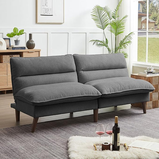 Convertible Futon Sofa Bed 72 Futon Couch with Adjustable Back Upholstered Sleeper Sofa Bed for Living Room Apartment Small Space Dark Grey