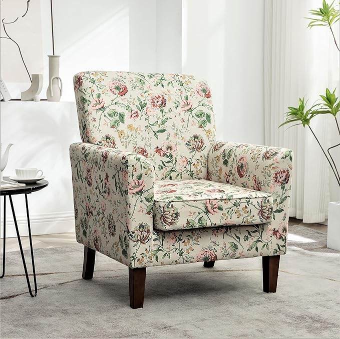 Contemporary Accent Arm Chair with Birch Wood Frame and Velvet Upholstery Armchair for Office and Living Room Decor Removable Cushions 04 Printed Fabric