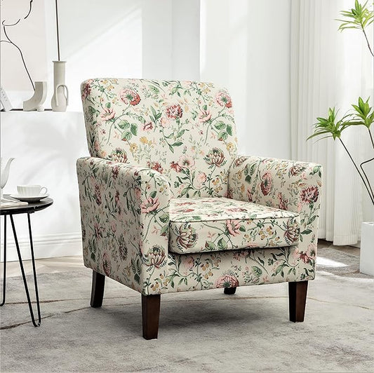 Contemporary Accent Arm Chair with Birch Wood Frame and Velvet Upholstery Armchair for Office and Living Room Decor Removable Cushions 04 Printed Fabric