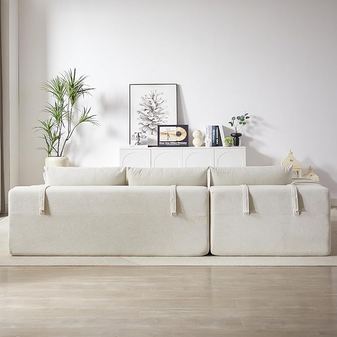 Yoglad Modern L-Shape Modular Upholstered Sofa with Versatile Configuration Comfortable Deep Seat and 6 Pillows for Living Room or Office (Face The Left Chenille Lvory Sofa)