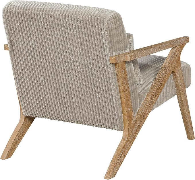 Lexicon Mid Century Modern Accent-Chair with Lumbar Pillow Brown Solid Wood Frame Comfy Corduroy Upholstered Lounge Arm Chair for Living Room/Bedroom/Office/Reading Nook Assembly Required Taupe