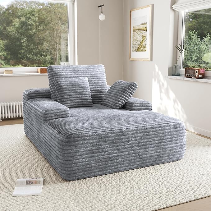 JACH 67 Oversized Boneless Sofa Bed Corduroy Sleeper Couch Lounge Chair Modern Comfy Deep Seat Lazy Sofas for Living Room Movie Room Game Room Small Space No Assembly (Light Grey)