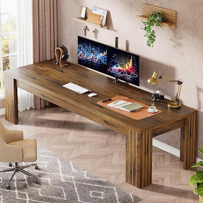 Tribesigns 78.7-Inch Extra Long Computer Desk Two Person Desk Double Gaming Desk for 2 People Workstaion for Home Office Dark Brown