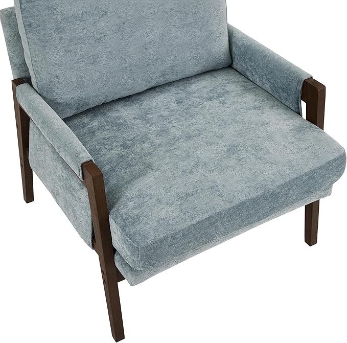 Mid-Century Modern Armchair with Soft Fabric and Elegant Design Ideal for Living Room Use Available in Blue