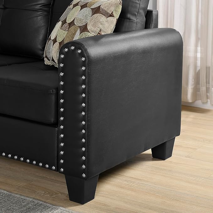 3-Piece Sectional Couch Set L Shape 98 Wide Sofa for Living Room with 2 Cup Holders and Storage Ottoman for Home Furniture Room Decor Black