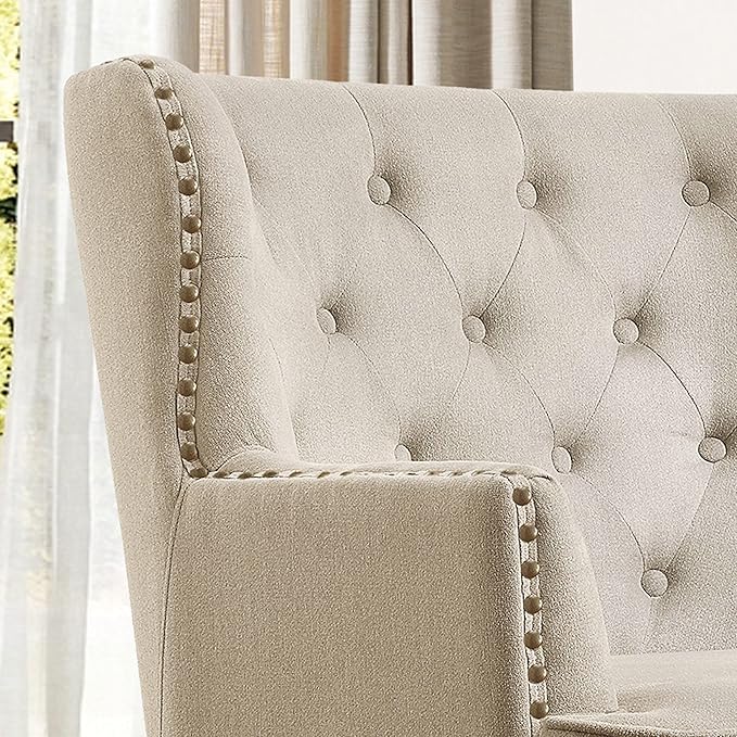 Rosevera Accent Chair and Ottoman Set - Button Tufted Armchair for Living ROM Bedroom Reading - Mid-Century Modern Lounge Chair Set - Beige