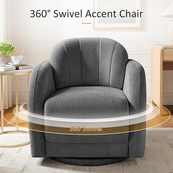 Swivel Accent Chairs Set of 2 360° Comfy Barrel Swivel Club Armchair Modern Sofa Reading Chair Lounge Wide for Living Room Bedroom Office Balcony Vanity Dark Gray