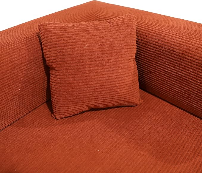 Convertible Couch Sofa Bed Foldable Floor Sleeper | All High-Density 35D Foam | Fold Out Deep Seat Couch | King Size | Compression Sofa Sleeper for Living Room Bedroom | Corduroy Orange