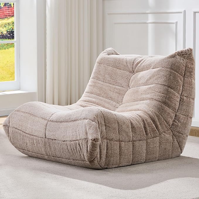 Bean Bag Chairs for Adults Giant Bean Bag Chair Memory Foam BeanBag Chair Bean Bag Sofa with Filler Faux Fur Fireside Beanbags Lazy Sofa for Living Room Bedroom Office (Brown Plush Single)
