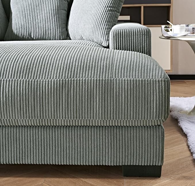 Luxe Upholstered Chaise Lounge Sofa in Soft Corduroy Fabric with Removable Cushions Oversized Chair for Relaxing in Living Room or Bedroom 55.1 Wide Grey