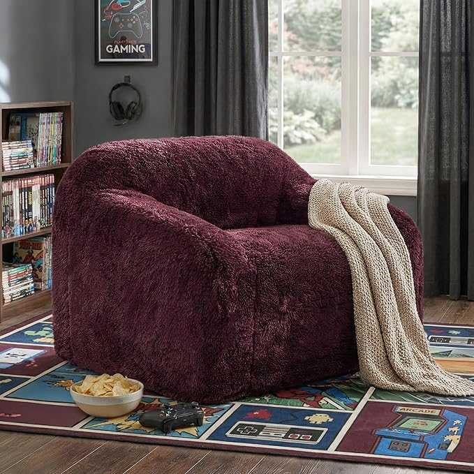 24/7 Shop at Home Garel Modern Upholstered Foam Sofa Chair with Curved Back and Arm Compressed Couch in a Box No Assembly Required for Home Theater and Living Room Red Wine