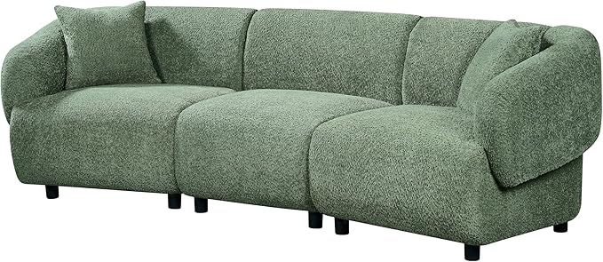 Christopher Knight Home Obito Boucle Upholstered 3-Seater Sofa Modern Home Sofa Living Room Wooden Large Upholstered Sofa Couch for Apartment/Home Office Olive Green