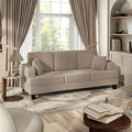 Homes: Inside + Out Reese Modern Plush Boucle Couch with Side Pockets Cup Holders and USB Ports Wooden Comfortable Sofa for Living Room Bedroom and Office Beige