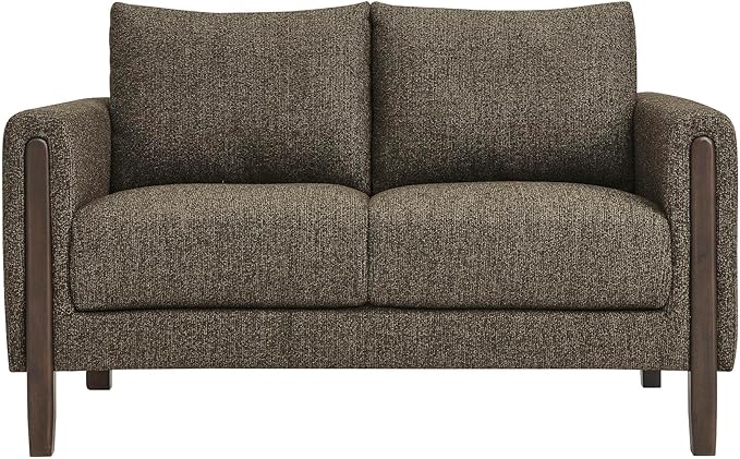 Modway Hawken 54 Inch Boucle Loveseat in Antique Espresso with Wood Legs – Mid-Century Modern Small Space 2-Seater Sofa for Living Room Bedroom or Office Lounge