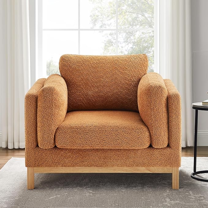 VANOMi 41.34 Oversized Accent Chair Upholstered Armchair with Solid Wood Legs Living Room Chairs with Wide Armrest Pads Reading Chair for Bedrooms Apartments Living Rooms Offices（Curry）