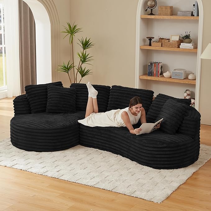 KEIKI 120 Oversized Curved Cloud Couch Modern Minimalist Sectional Sofa with Soft Corduroy Upholstery Deep Cushioned Boneless Seating No Assembly Required