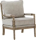 OSP Home Furnishings Fletcher Spindle Accent Chair with Rustic Brown Finish Fog Beige Upholstery