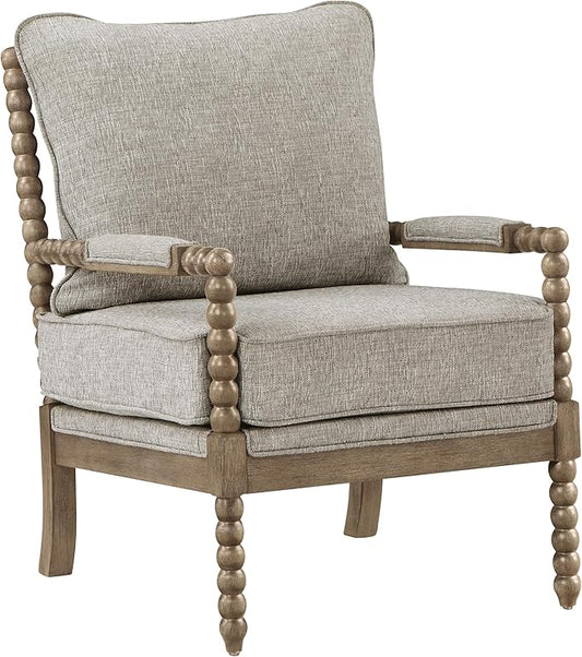 OSP Home Furnishings Fletcher Spindle Accent Chair with Rustic Brown Finish Fog Beige Upholstery