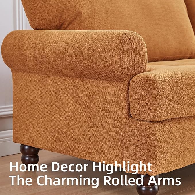 81” Sofa Couch with Storage Mid Century Modern Decor Loveseat Couches for Living Room Button Tufted Upholstered Small Couch for Bedroom Apartment (Ginger)