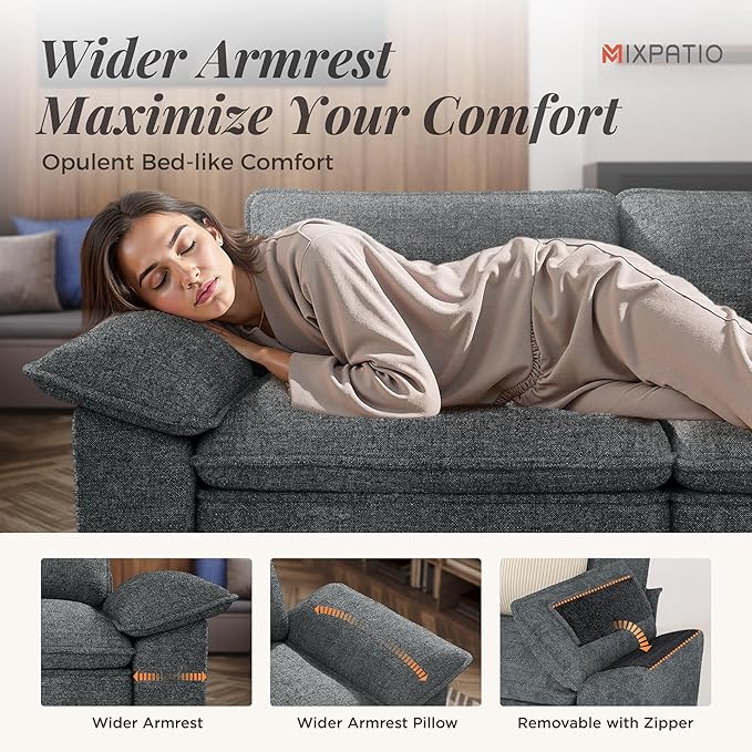 53.5 Cloud Modular Sectional Single Sofa Deep Seat Armchair with Plush Chenille &amp Removable Arms for Living Room Cyan