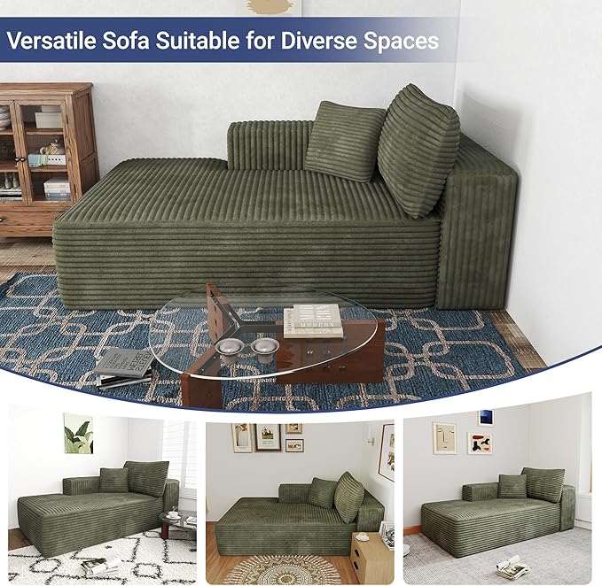 68 Cloud Sectional Sofa Chaise Lounge Chair Plush Corduroy Fabric No Assembly Required Deep Seat for Living Room Bedroom Movie Theater Left Facing Green